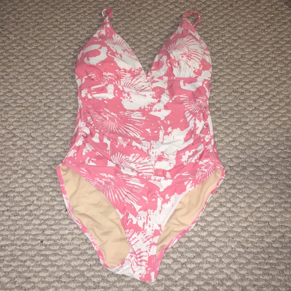 Pink and white one piece
